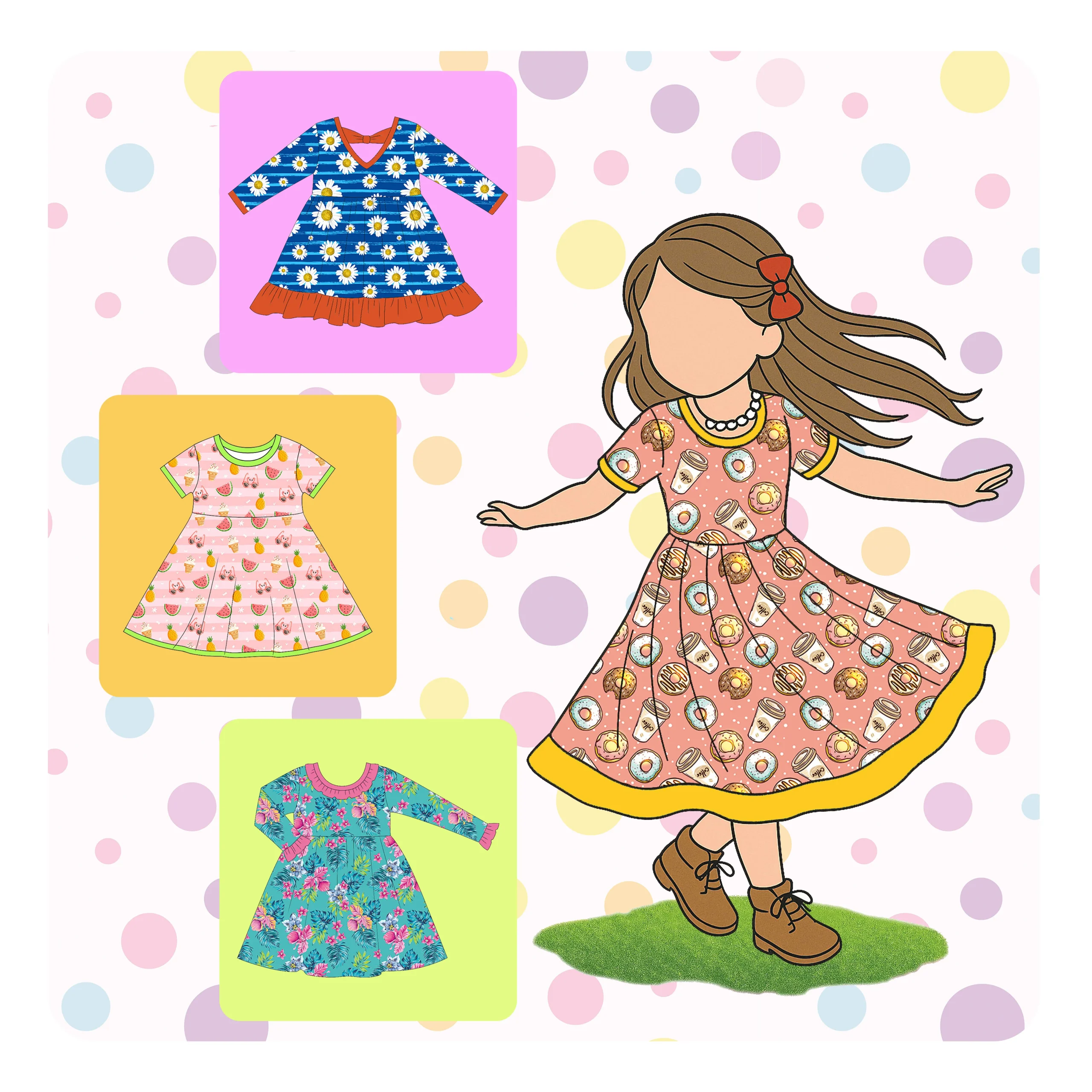 Floral Maxi Dress for Girls and Toddlers Soft Casual O-Neck Collar with Lace Trim for Summer Outings or Daily Wear ODM Supply