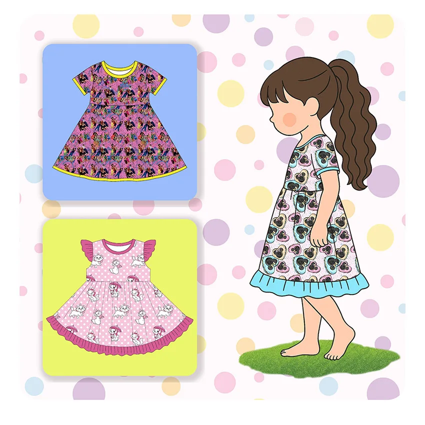 Cartoon Printed Floral Dress for Girls Adorable Baby and Kid Party Outfits Soft Fabric Dresses for Summer OEM Custom Available