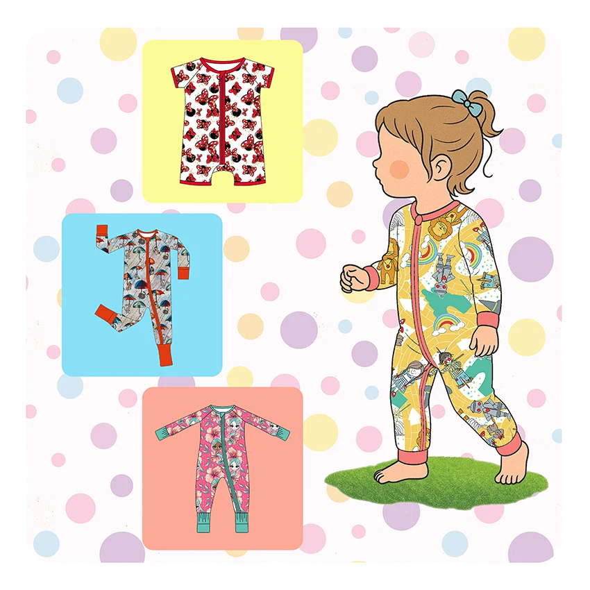 Custom Printed Baby Clothing Set Short Sleeve Bamboo Pajamas for Boys Zipper Romper Newborn Outfit Soft Fabric OEM Infant Wear
