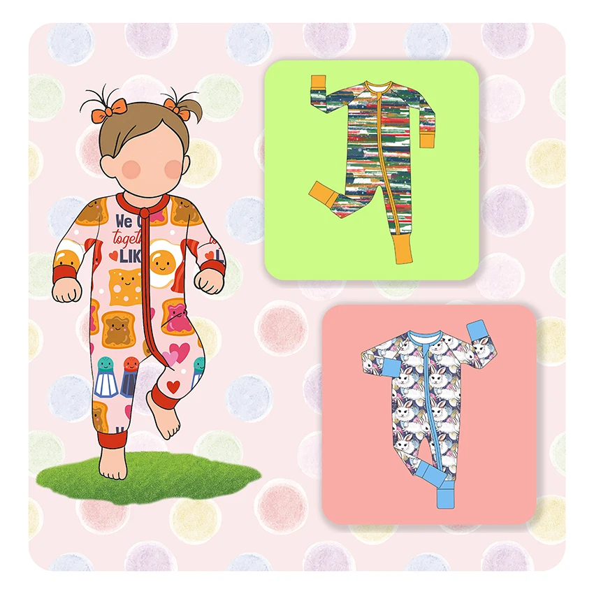 Cozy Bamboo Zippy Onesie and Pajama Set for Baby Girls Soft Organic Romper Outfit Kids Loungewear Custom Toddler Clothing OEM